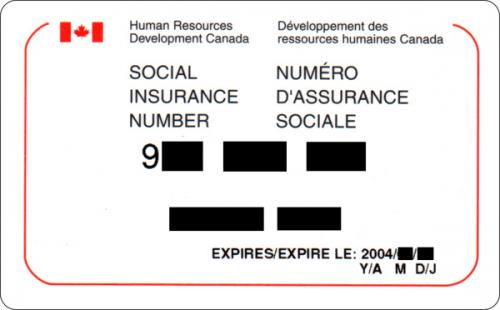 Example of Canadian Social Insurance Card